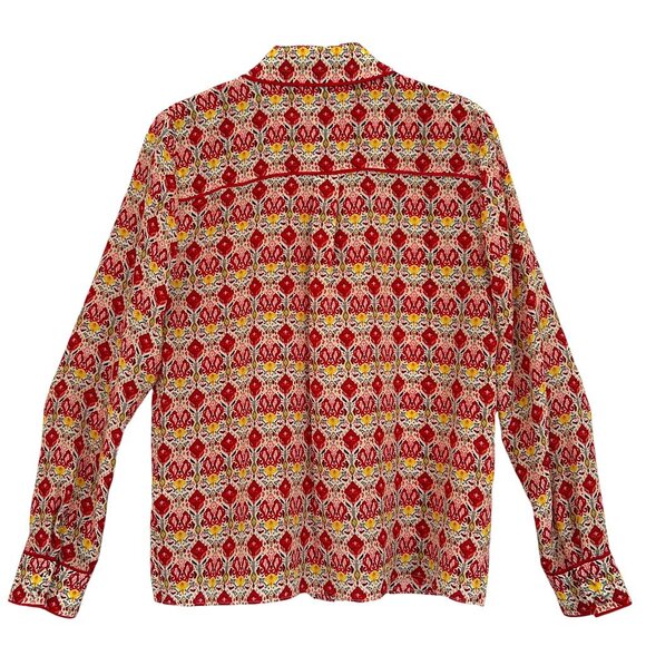 Alice + Olivia Willa Silk Piped Trim Print Blouse Red Multi Designer S - Picture 7 of 12